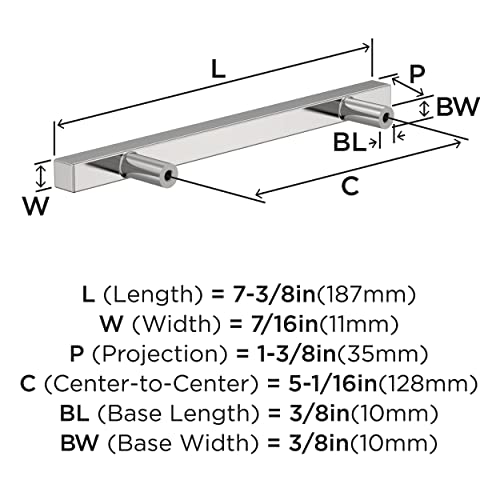Image of Amerock 25 Pack 5-1 /16 inch Bar Pulls Square Polished Chrome Drawer Pull | 5-1 /16 inch (128mm) Center-to-Center Mounting Distance and 7-3 /8 inches Overall Length, Durable Zinc Cabinet Hardware