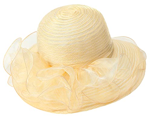 IZUS Womens Organza Kentucky Fascinator Hat Derby Sun-Hat Flower Church Hat Cocktail Tea Party Wedding Bridal Packable Yellow