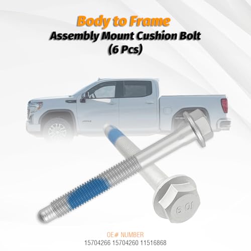 13857 for Chevrolet Body to Frame Mounting Bolt Kit, Cab Body Assembly Mount Cushion Bolt Grade 10.9 Compatible with Select GMC Sierra Chevy Cadillac Models 15704266 15704260 11516868 (6Pcs)