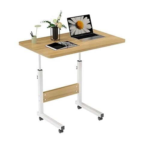 Rechebon Schreibtisch mit Rollen, Computertisch mit Rollen Höhenverstellbarer Schreibtisch Beistelltisch für Schlafzimmer, Wohnzimmer und Kinderzimmer Cover