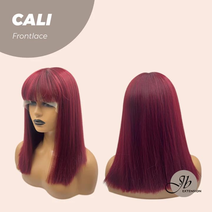 Miniatura 5 de Peluca de encaje frontal con flequillo, color rojo CALI, pelucas de corte recto para mujer, pelucas sintéticas naturales para uso diario (pelucas de