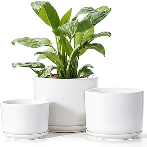 EFISPSS Plant Pots,4+5+6 Inch Pots for Indoor Plants,Ceramic Planter Pot with Drainage Hole,Flower Pots for Succulent Cactus,Set of 3-White Cover