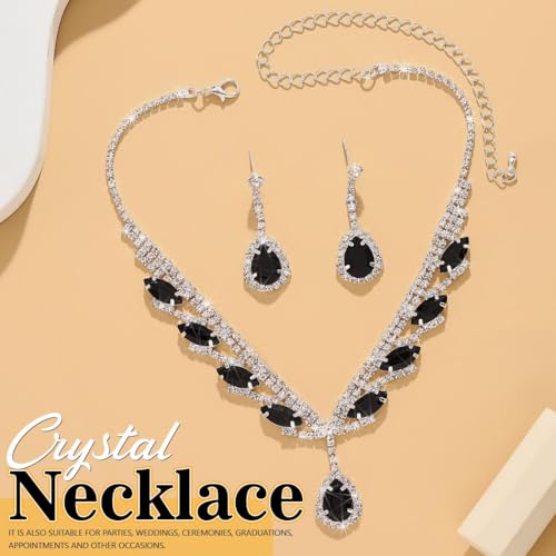 EARENT Wedding Jewelry Sets Black Bridal Prom Rhinestone Necklace and Earring for Women2