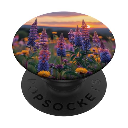 Anise Hyssop Flower Field Beautiful Sunset Graphic PopSockets Swappable PopGrip