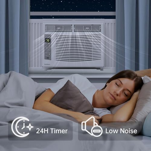 Image of PhiloDeco Window Air Conditioner, 6000 BTU, White, LED Display, Remote Control, Dehumidifier, Fan, Quiet Operation, Energy-Saving, Covers 250 Sq Ft