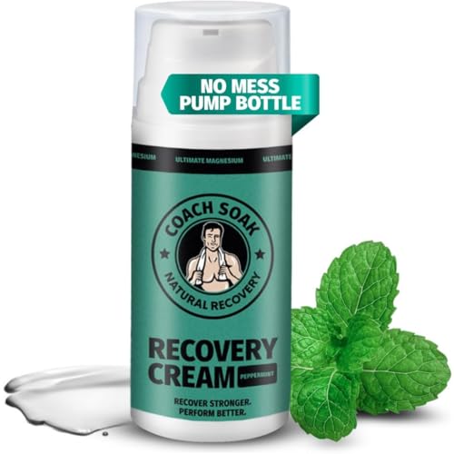 Coach Soak Recovery Cream, Magnesium Lotion mit MSM für Männer, Frauen und Sportler, Recovery Massagelotion mit Entspannungsvorteilen - Magnesiumchlorid und ätherische Öle, kühlendes Menthol 100ml