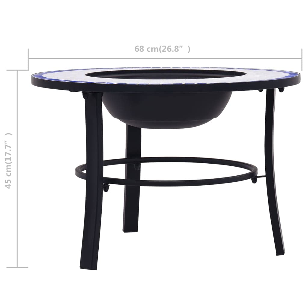 vidaXL Brasero Mosaico Cerámica Accesorios Barbacoa Jardín Terraza Patio Añadido Decorativo Diseño Robusto con Rejilla Azul/Blanco Diámetro 68cm