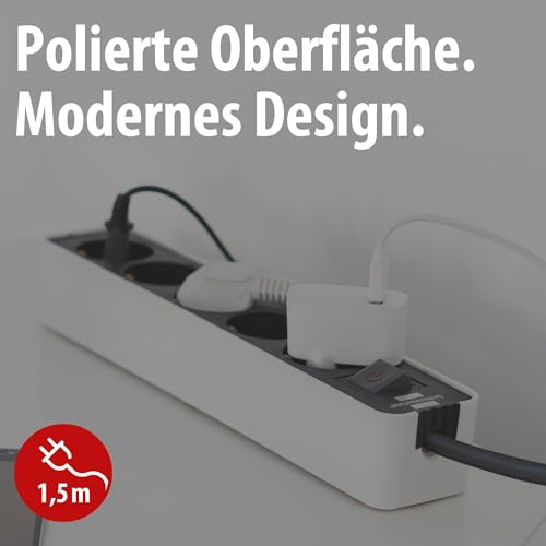 Brennenstuhl Ecolor Steckdosenleiste 5-Fach (Mehrfachsteckdose mit Schalter und 1,5m Kabel) schwarz/weiß