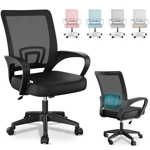 JUPPLIES Silla Escritorio Ergonomica - Silla Oficina con Apoyo Lumbar, Estructura de Plastico, Malla Transpirable, Ruedas Giratorias 360° Soporta hasta 110kg