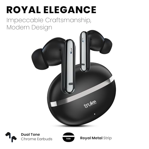Image of truke Q1 Lite True Wireless in Ear Earbuds, 48H Playtime Ear Buds, Crystal-Clear Calls, Fast Charging, Elegant Royal Design, Bluetooth 5.4, Noise Cancellation, Gaming Mode (Silver)