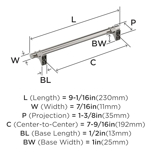 Image of Amerock Davenport 7-9 /16 inch (192mm) Center-to-Center Polished Nickel Cabinet Pull, BP36618PN