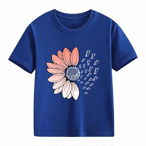 Girls Loose Fit Sunflower Graphic T Shirts Short Sleeve Crewneck Cute Pattern Printed Tops Kids (B-Blue, 6-7 Years)2