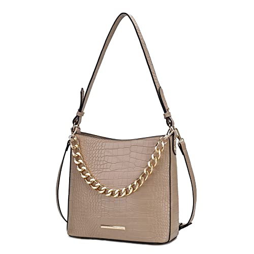 Image of MKF Collection Shoulder Bag for Women, Faux Crocodile-Embossed Vegan Leather, Hobo Handbag Messenger Purse