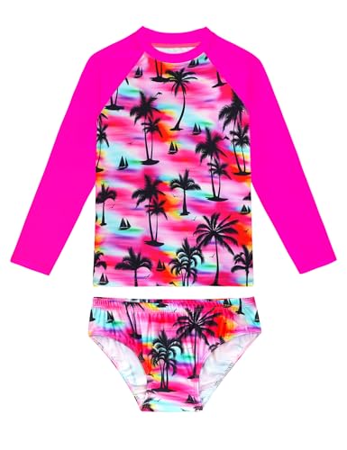 Image of Girls Swimsuit Long Sleeve Rush Guard Bathing Suit Swimwear with Bikini Bottom Sun Protection