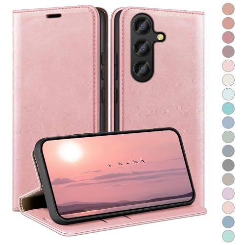 Coque Samsung S24 étui portefeuille en cuir rose gold avec fentes cartes