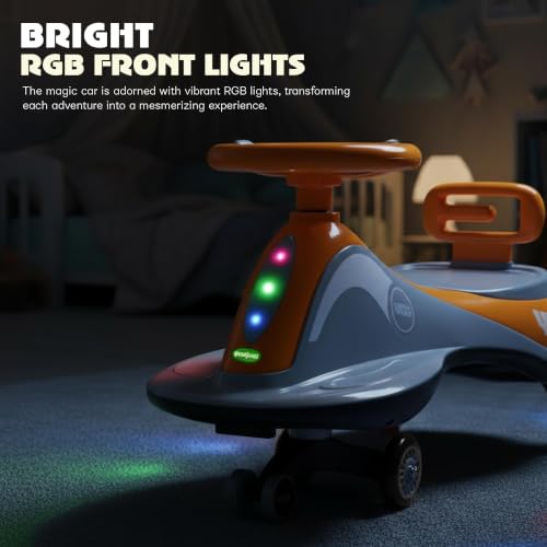 Image of Baybee Pluto Kids Swing Car | Twister Ride on Toy Car with LED Lights, Built-in Music & Scratch Resistant PP Wheels | Push Ride on Toy Kid Car | Magic Push Car for Boys & Girls 3-8 Years (Orange)