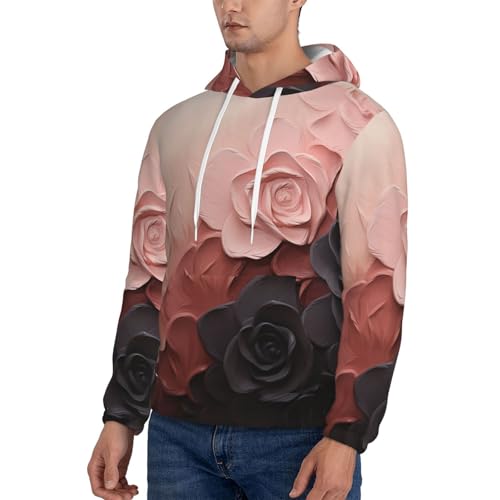 Men's Fleece Pullover Hoodie Long Sleeve Hooded Rose Color Blush and Black Sweatshirt Casual Shirts With Pockets3
