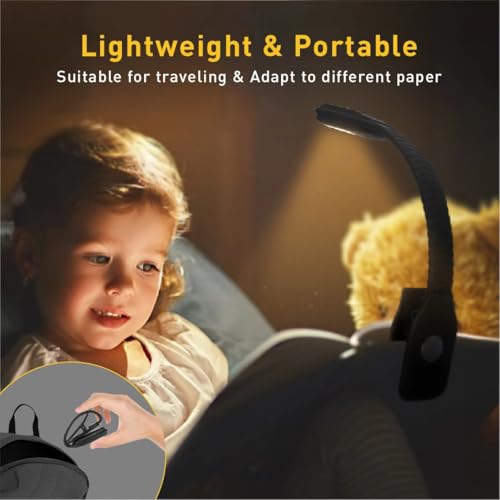Rechargeable LED Reading Light with 3 Color Temperatures for Bedtime, Portable and Adjustable Night Lamp (Black)