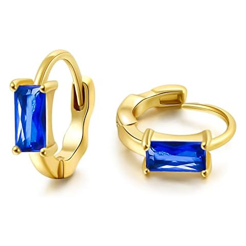 Small Gold Hoop Earrings for Women 14K Gold Plated Hoops Tiny Hypoallergenic Cubic Zirconia Cartilage Gold Huggie Hoop Earrings for Women (Blue) Cover