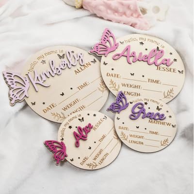 Personalized 3D Butterfly Wooden Birth Announcement Sign