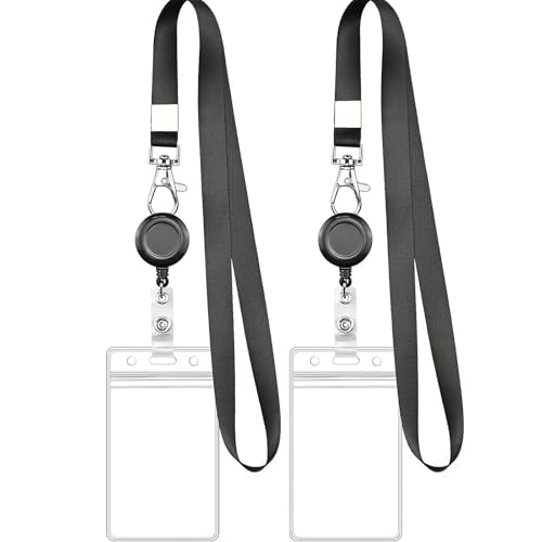 WENJION 2er Set Ausweishülle Mit Band Und Einziehbarem Clip, Transparente Kartenhülle Mit Band Aus PVC, Mit Lanyard Und Retractable Badge Holder Für Arbeit Schule Veranstaltungen