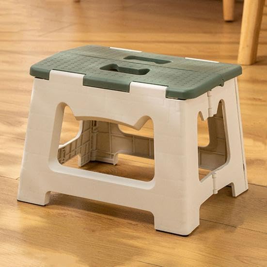 PROSFIA 13" Folding Step Stool for Adults 330 lbs Capacity Non-Slip Step Stool with Handle Collapsible Foot Stools, Green Small Stepping Stool for Bathroom, Bedroom, Kitchen (Green)