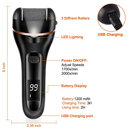 Electric Callus Remover For Feet, Rechargeable Foot File For Dead Skin, Portable 16 In 1 Professional Pedicure Kit For Foot Scrubber Hard Skin Remover With 3 Roller Heads 2 Speed, Battery Display #TOP23