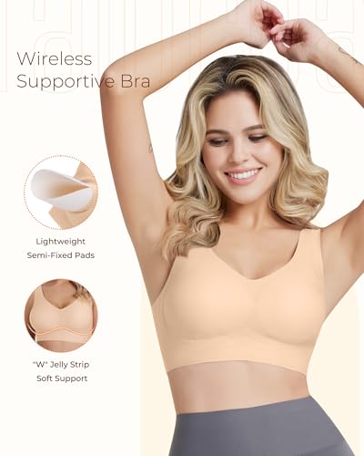 Wireless Bras for Women, Seamless Full Coverage Comfortable Soft V Neck No Underwire Support Push Up Everyday Bra4