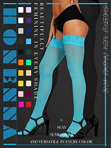 Image of HONENNA Semi Sheer Stay Up Lingerie Thigh High Stockings Lace Top Size A-F