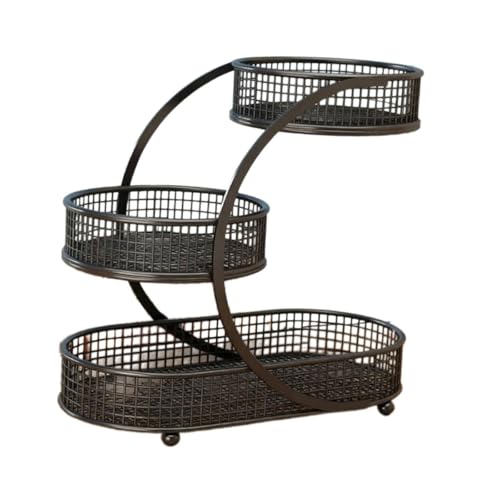 MagiDeal Frutero de niveles, bandeja decorativa de hierro de niveles, cesta para almacenar verduras y frutas en encimera, Negro