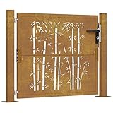 vidaXL Gartentor, Gartentür mit Bambus-Design, Abschließbar Hoftor Eingangstor für Garten Terrasse, Tor Zauntor Gartenpforte, 100x75 cm Cortenstahl