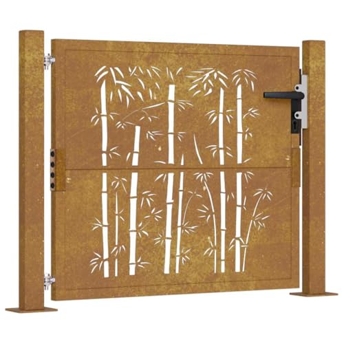 vidaXL Gartentor, Gartentür mit Bambus-Design, Abschließbar Hoftor Eingangstor für Garten Terrasse, Tor Zauntor Gartenpforte, 100x75 cm Cortenstahl