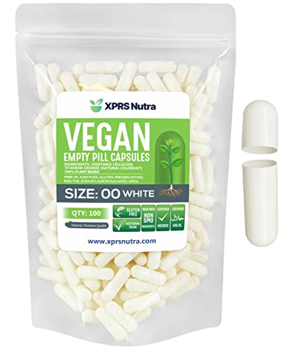 Image of XPRS Nutra Size 00 Empty Capsules - 100 Count Empty Vegan Capsules - Vegetarian Empty Pills - DIY Vegetable Capsule Filling- Veggie Pill Caps (White)