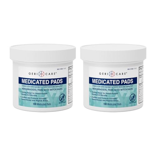 Image of GeriCare Medicated Cooling Pads with Witch Hazel, for Soothing Itch, Discomfort and Burning, Pre-Moistened Pads Ideal for Sensitive Areas, 100 Count (Pack of 2)