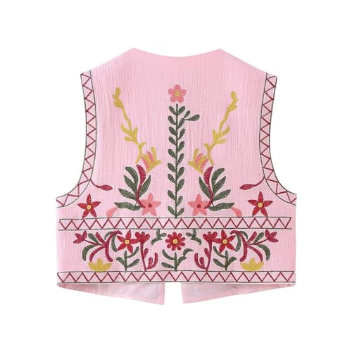 WOWARKI Embroidered Floral Vest Women Y2k Sleeveless Open Front Waistcoat Embroidery Boho Cropped Vest Coquette Outerwear3