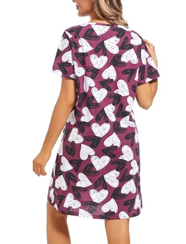 Image of ENJOYNIGHT Womens Cotton Nightgown Short Sleeve Sleepshirt Print Nightshirt | Short-Sleeve Crew Neck, Soft Cotton Fabric, Cartoon Printed Sleep Shirt, Loose Fit