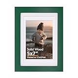 KINLINK 5x7 Picture Frame Green, Solid Wood Frame 5x7 with Acrylic Plexiglass for Pictures 4x6 With Mat,Tabletop and Wall Display, 5 x 7 Picture Frame Set of 1