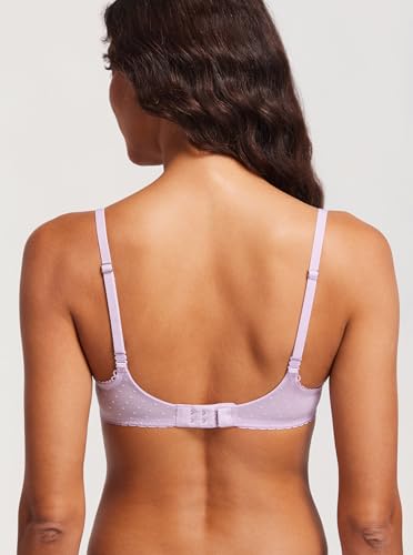 Image of DOBREVA Women's Sheer Mesh Demi Bra Underwire Balconette | Dotted Mesh, Lace Trim, See Through, Plus Size, Smooth, Soft