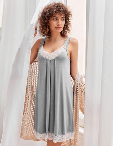 Image of Ekouaer Womens Nightgown 2 Pack Nightgown V Neck Lace Sleepwear Sleeveless Chemise Women's nightgowns & sleepshirts S-XXL