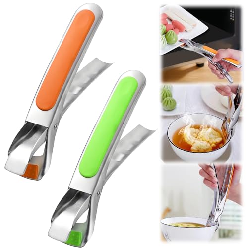 Kitchen Silicone Tongs,Heat-Resistant Stainless Steel Bowl& Pan Gripper