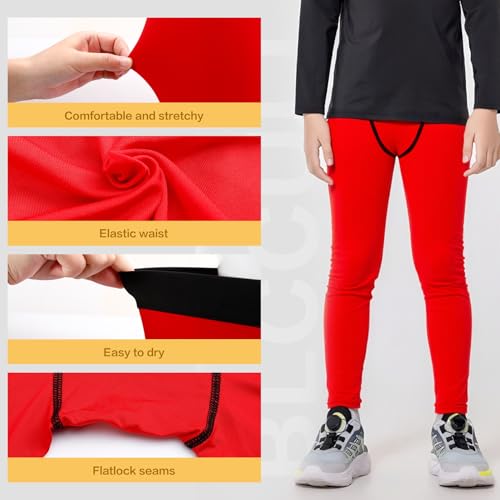Blcculi 3 Pack Youth Compression Leggings Pants,Boys Compression Pants,Youth Athletic Tights for Basketball,Running,Football(Large) Multi3