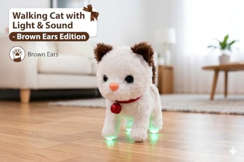 Image of Interactive Walking Talking Cat Toy Battery Operated Cute Plush Kitty with LED Light Sound Music Moving Soft Stuffed Pet Toy for Kids Boys Girls Birthday Gift