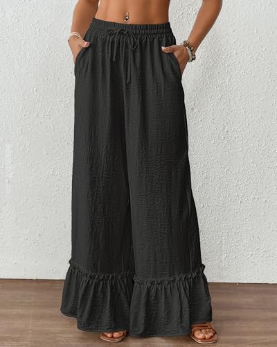 Bsubseach Wide Leg Pants Woman High Waist Palazzo Pants Flowy Casual Trousers Beach Vacation Outfits2