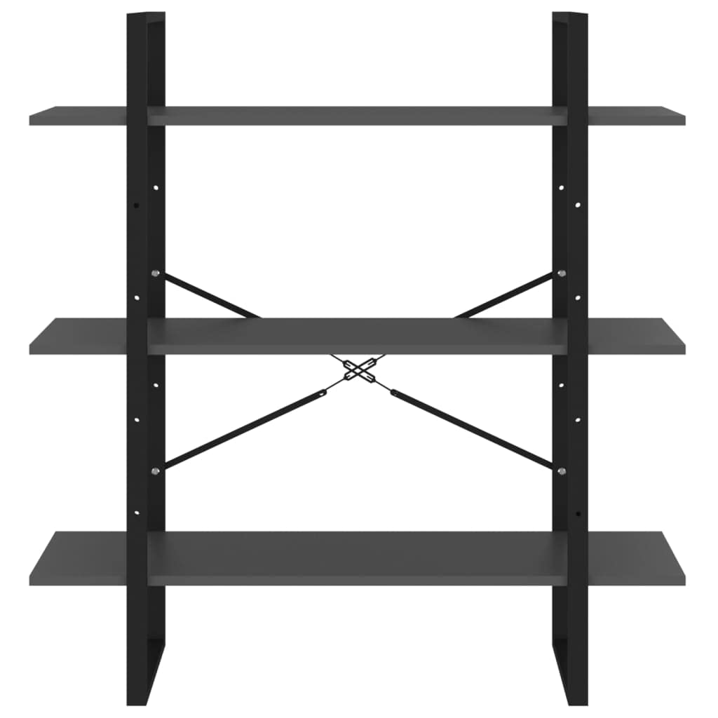 Industrielles Bücherregal Grau 100x30x105 cm aus Holzwerkstoff und Metall, 3 Ablagen für Bücher und Dekoration, modernes Standregal für Wohnzimmer, pflegeleicht mit feuchtem Tuch