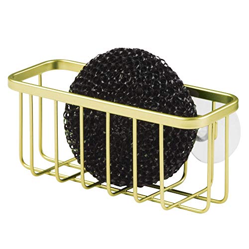 InterDesign Gia Suction Kitchen Sink Caddy, Sponge Holder for Kitchen Accessories - Gold/Brass