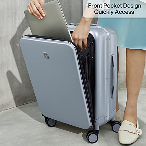 Hanke 20 Inch Carry On Luggage With Front Pocket Aluminum Frame （Can Not Open In The Middle） Hard Shell Suitcases With Wheels Rolling Luggage Suitcase With Lock Travel Luggage For Weekender- Grey #TOP7