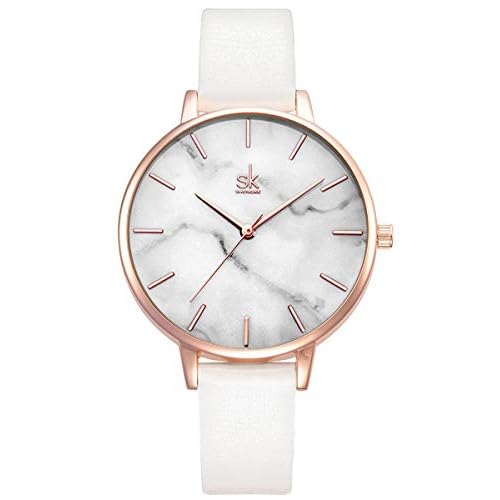 Alienwork Armbanduhr Damen Rose-Gold Lederarmband Weiss Ultra-flach Elegant