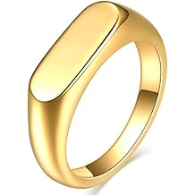 VQYSKO 6mm Signet Stainless Steel Band Ring14k Gold Plated Fashion Cute Stacking Wedding Engagement Fidget Ring fo Women Men Teen, Size 3-12