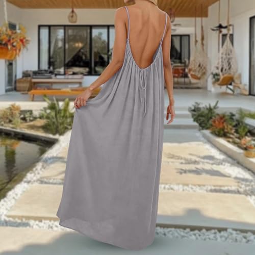 Robe caraco dos ouvert longue sans manches coupe ample d'été - 4