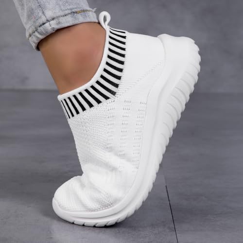Women's Slip On Sneakers Women, Non Slip Work Shoes Comfortable Lightweight Breathable Casual Shoes for Walking Travel Work (B-White, Adult, Women, 11, Numeric, US Footwear Size System, Medium) — view 6